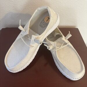 Hey Dude Wally Lightweight Comfort Slip-On Loafer Beige Women's Size 7
